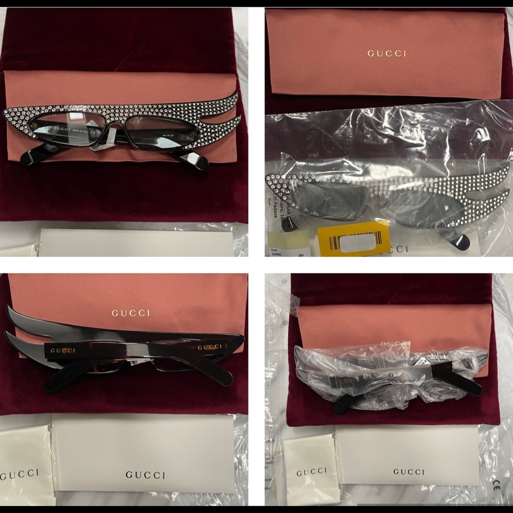 GUCCI DRAMATIC & FUTURISTIC CRYSTAL EMBELLISHED CAT EYE SUNGLASSES - Picture 7 of 16